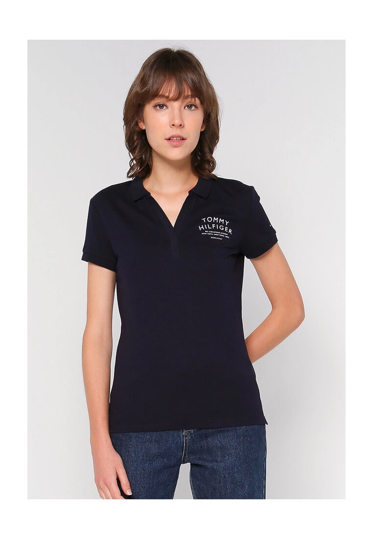 Tommy Hilfiger Text Print Open Neck Polo Shirt