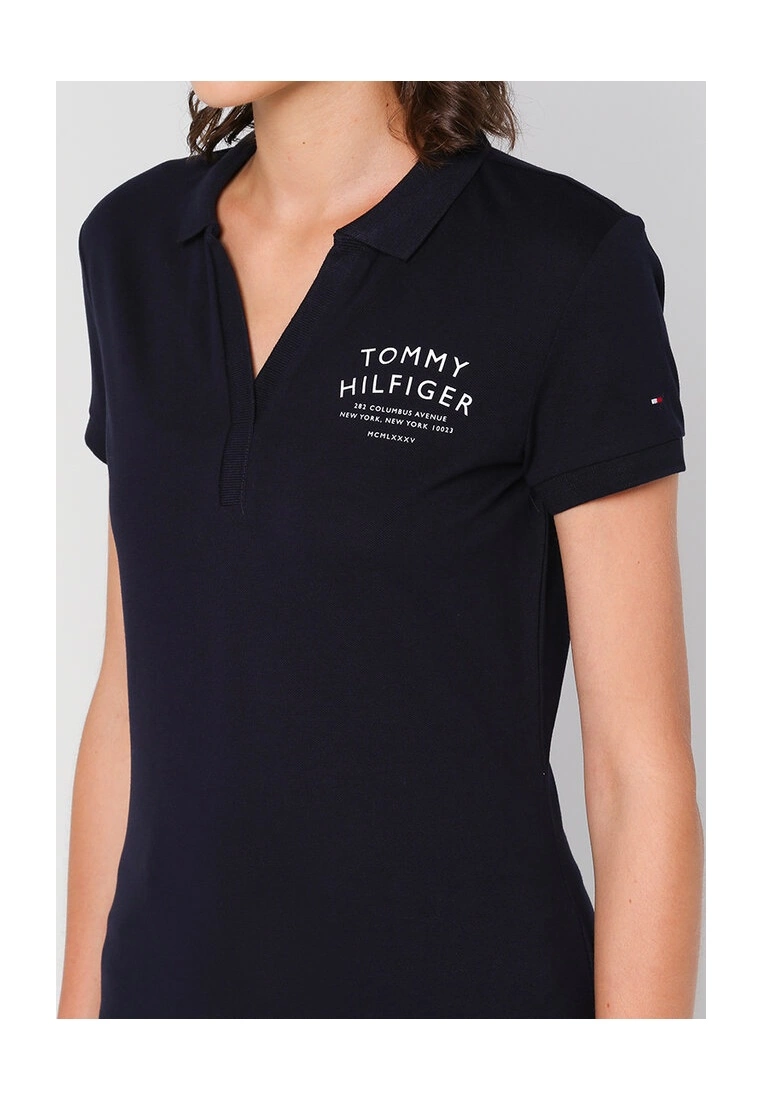 Tommy Hilfiger Text Print Open Neck Polo Shirt - Image 3