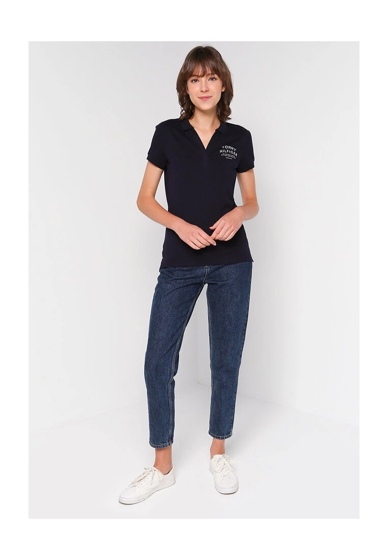 Tommy Hilfiger Text Print Open Neck Polo Shirt - Image 4